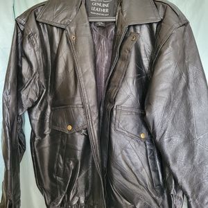 Black, genuine leather winter  bomber jacket.